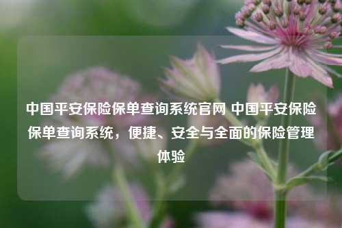 中国平安保险保单查询系统官网 中国平安保险保单查询系统，便捷、安全与全面的保险管理体验